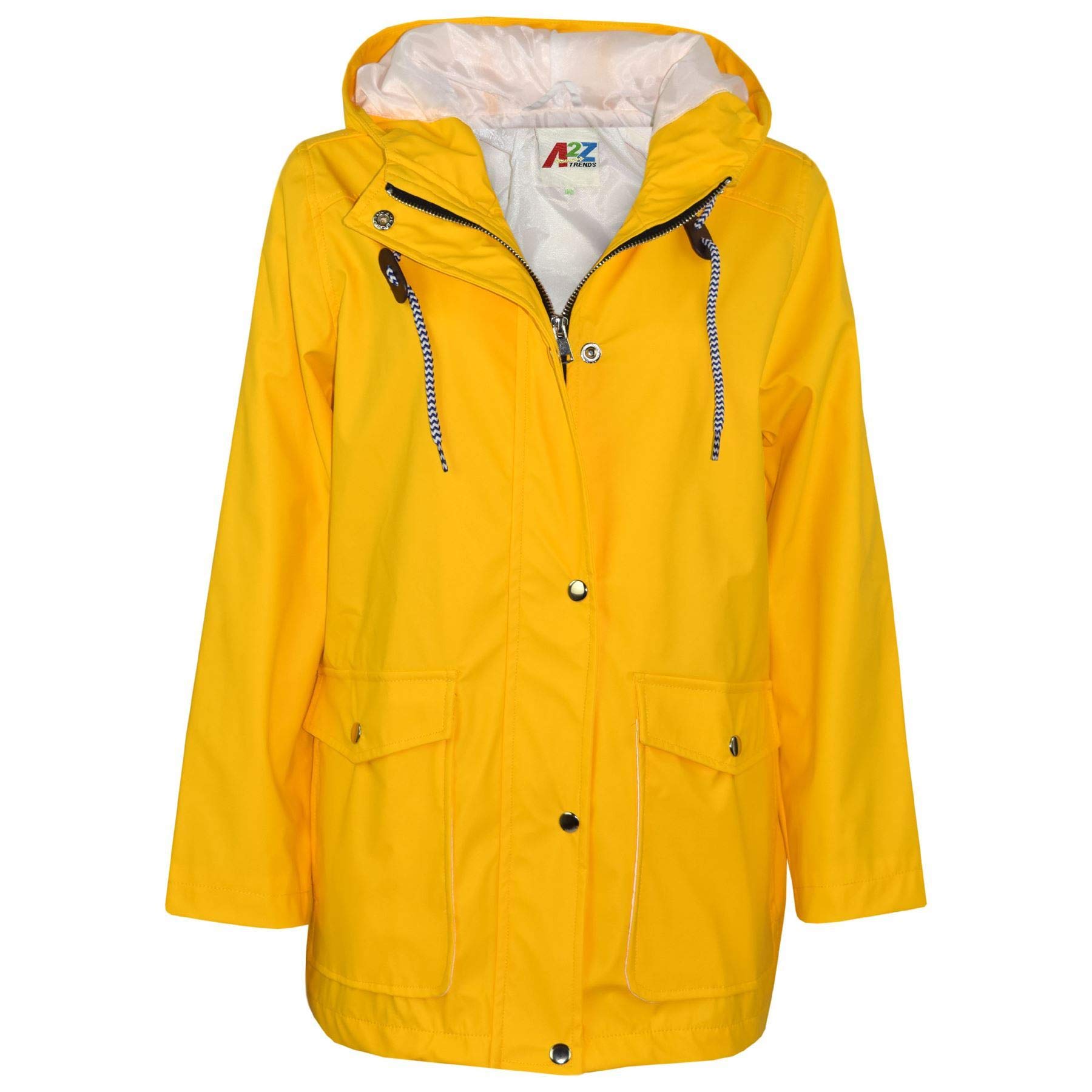 A2z 4 Kids Girls Yellow Pu Raincoat Jacket Windbreaker Waterproof Parka Hooded Boys Age 5-13 Years