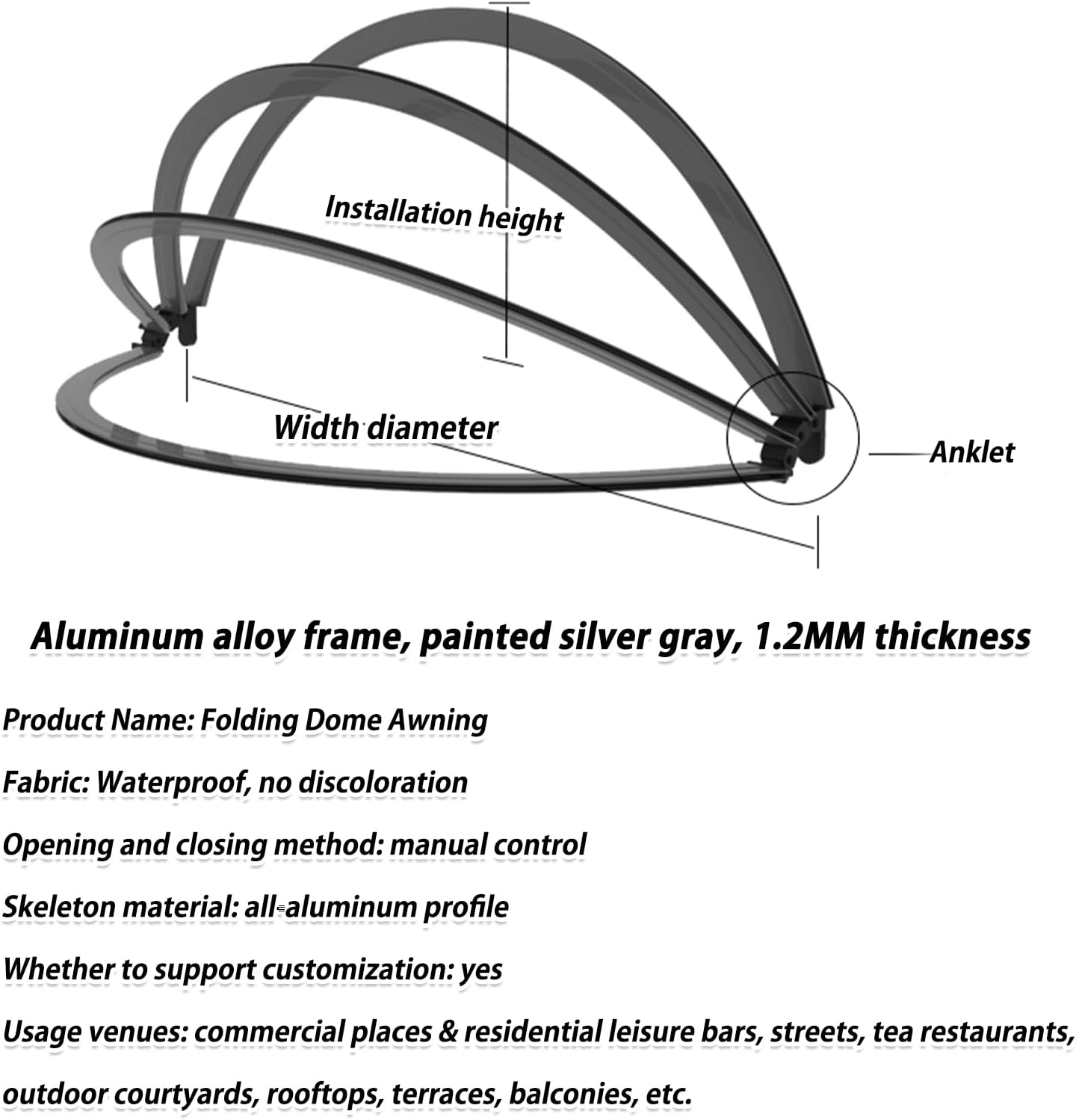 Retractable Dome Window Awning Collapsible Hemispherical Canopy for Door & Window Sun & Rain Protection Patio Awning Durable Stylish Outdoor Cover