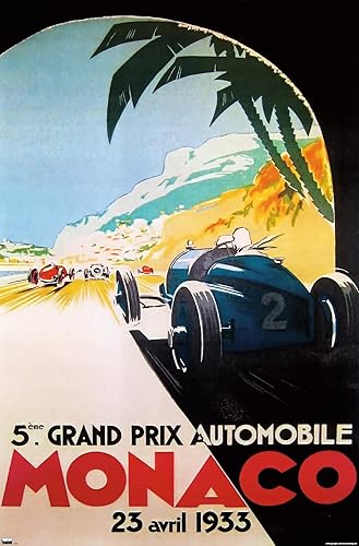 Trends International Vintage Apple Collection - Póster de pared Grandprix Automobile Monaco 1933, 34 pulgadas de largo x 22.4 W, versión sin marco