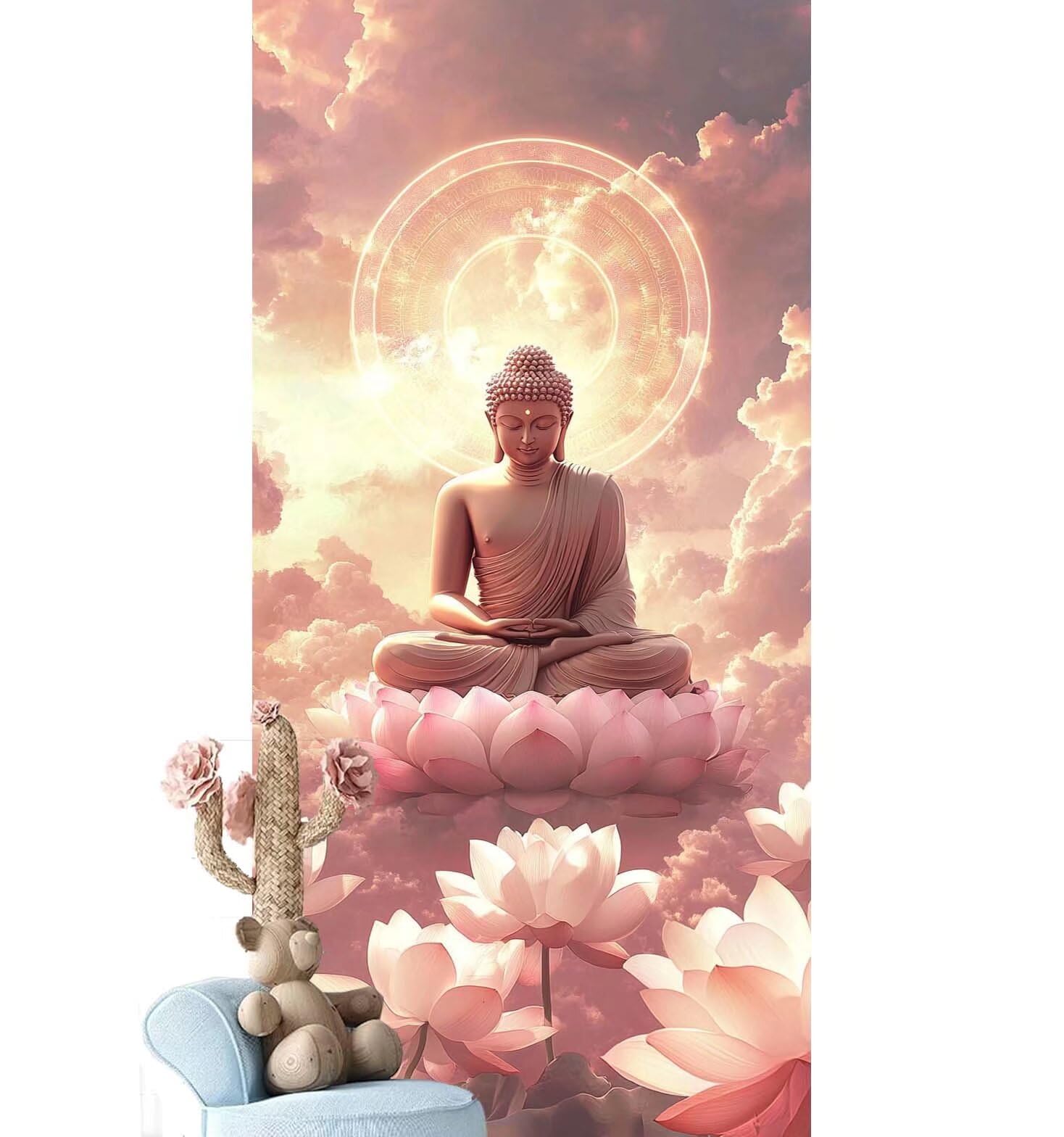 Dipingere con i Numeri per Adulti Bambini, Paint by Numbers con Pennelli Pittura a Pigmento Acrilico, Fai Da Te pittura di Numeri Kit Decora la casa Regalo (Senza Cornice)- Buddha,Fiore 90x260cm V-806
