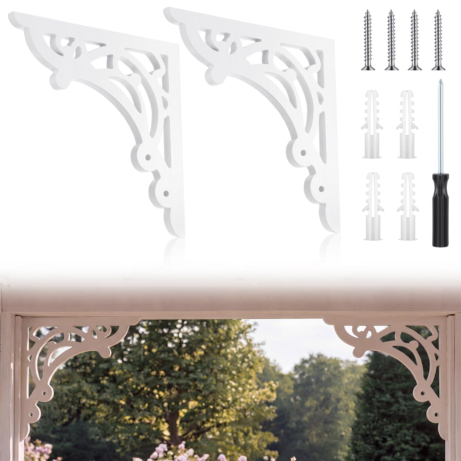 Photo 1 of Junkin 2 Pcs Large Wood Porch Corbels for Doorway 12" W x 0.6" D x 12" H Wooden Shelf Brackets Countertops Decorative Corbel Vintage Porch Corbels Decor for Doorway Outdoor Cabinet Floating Shelf