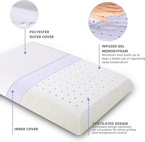 Miniatura 6 de SUQ I OME Slim Sleeper - Almohada plana de espuma viscoelástica de gel refrescante para dormir en cama, perfil bajo, almohada plana ultra fina para