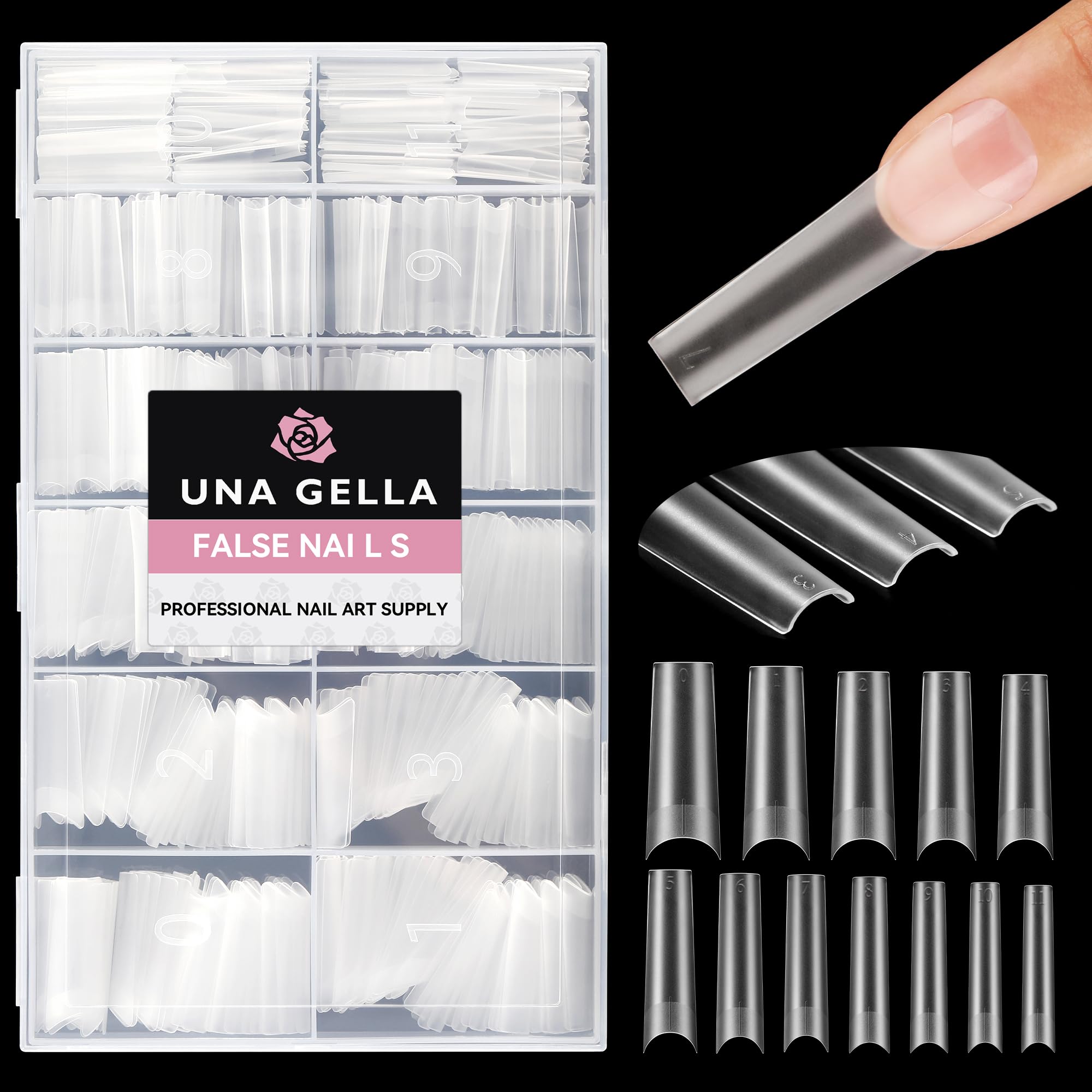 UNA GELLA Extra Long Nail Tips Square 504pcs Double Side Pre-shape Square Nail Tips Gel Acrylic XL Fake Nails Half Cover Nails Tips for Nail Extensions Home DIY Nail Salon 12 Sizes