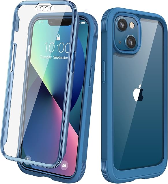 Diaclara Compatible with iPhone 13 Case, 360° Full Body with Built-in Screen Protector Touch Sensitive Shockproof Bumper Case Cover Clear-Back Designed Compatible for iPhone 13 6.1"-Blue