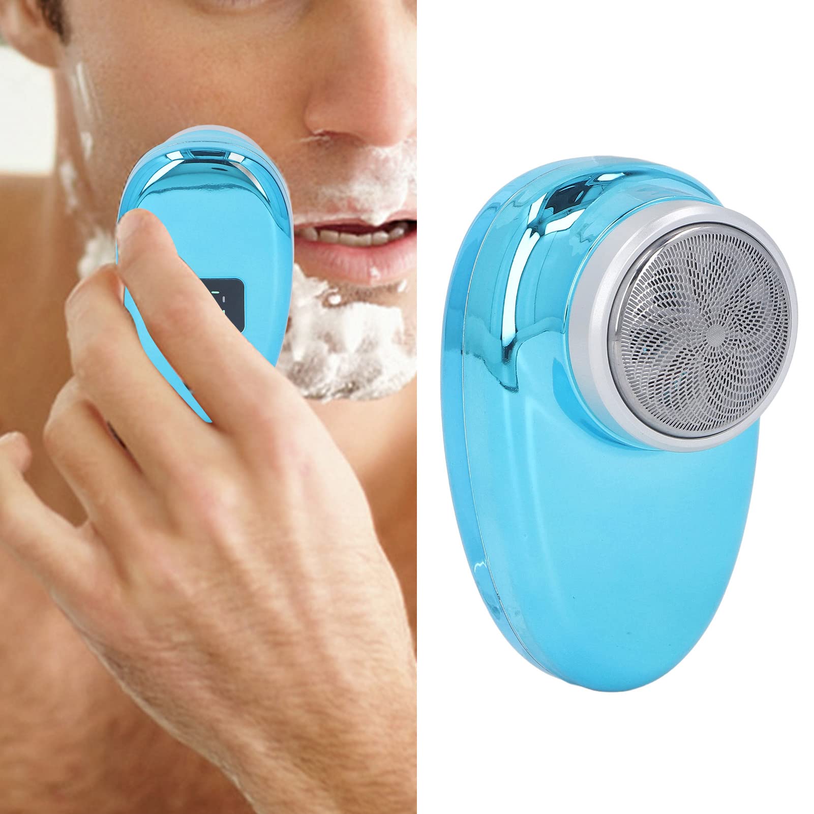 Cordless Mini Beard Trimmer, Electric Cordless Rechargeable Beard Hair Trimmer,USB Rehargeable Digital Display Beard Clipper (Blue)