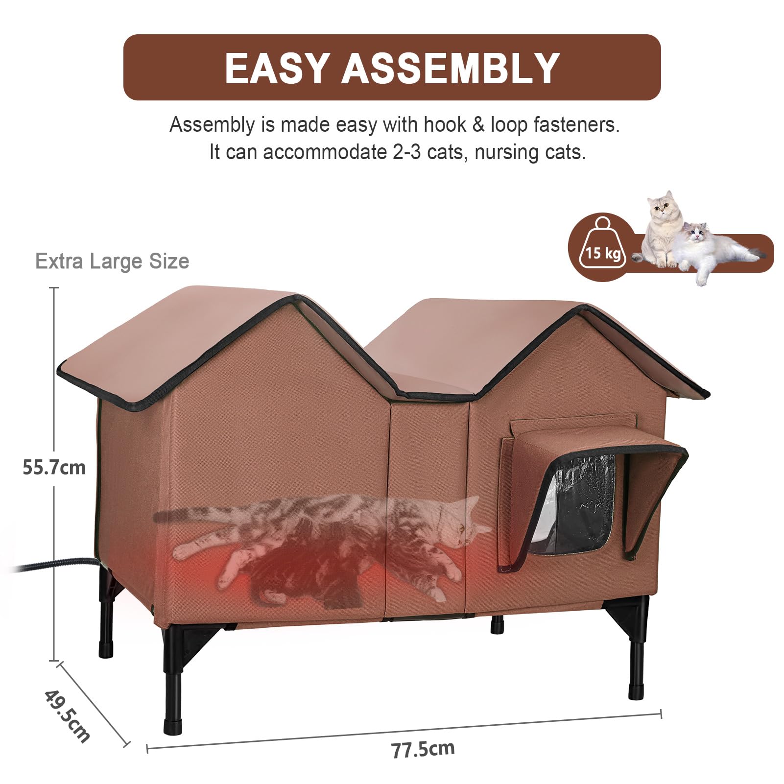 Beheiztes Katzenhaus Outdoor Winterfest - Isolierte Katzenhütte Mit Heizpolster