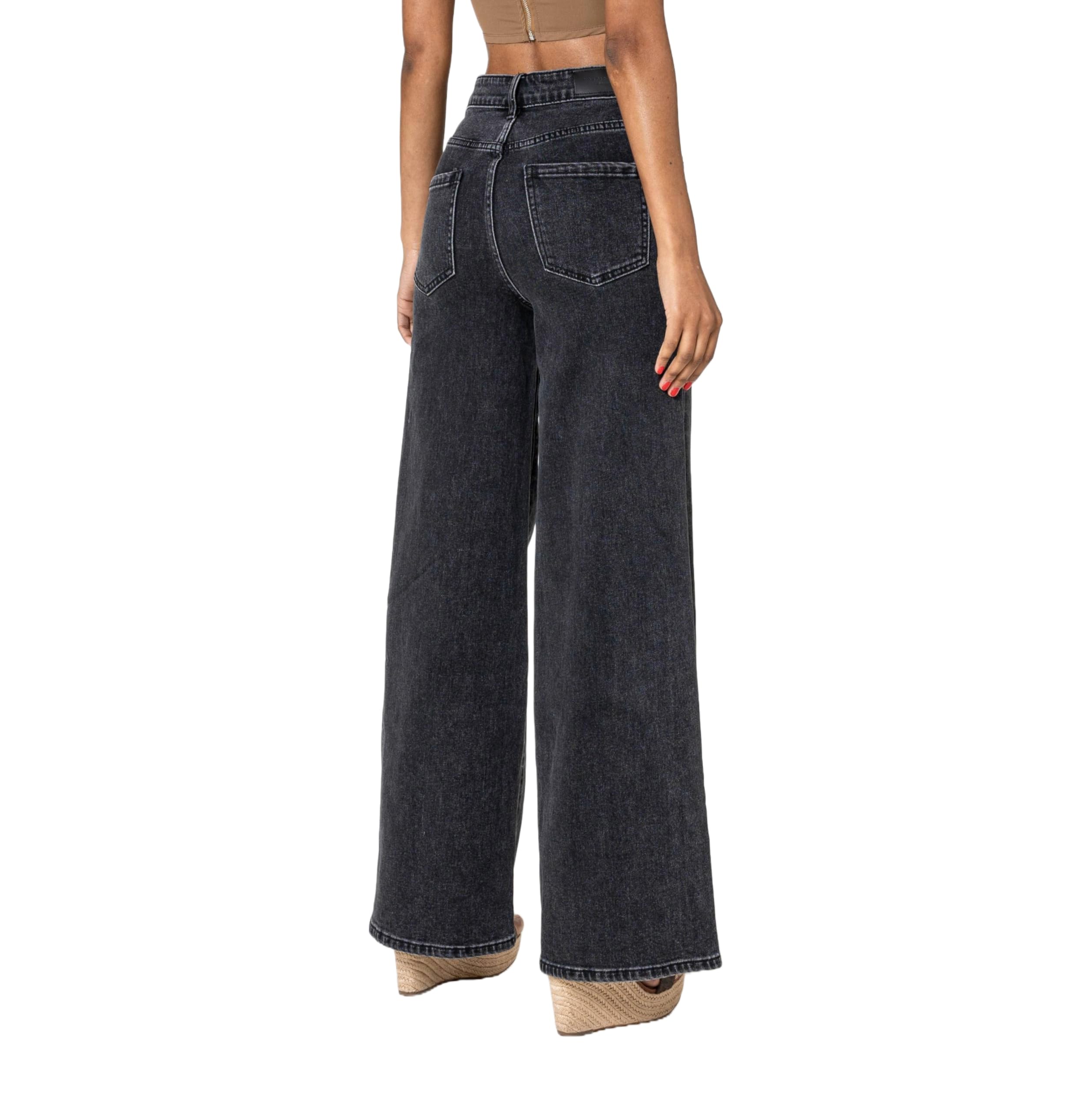 Nina Carter YY300 Pantalones vaqueros de cintura alta para mujer, pierna ancha, elásticos, aspecto desgastado