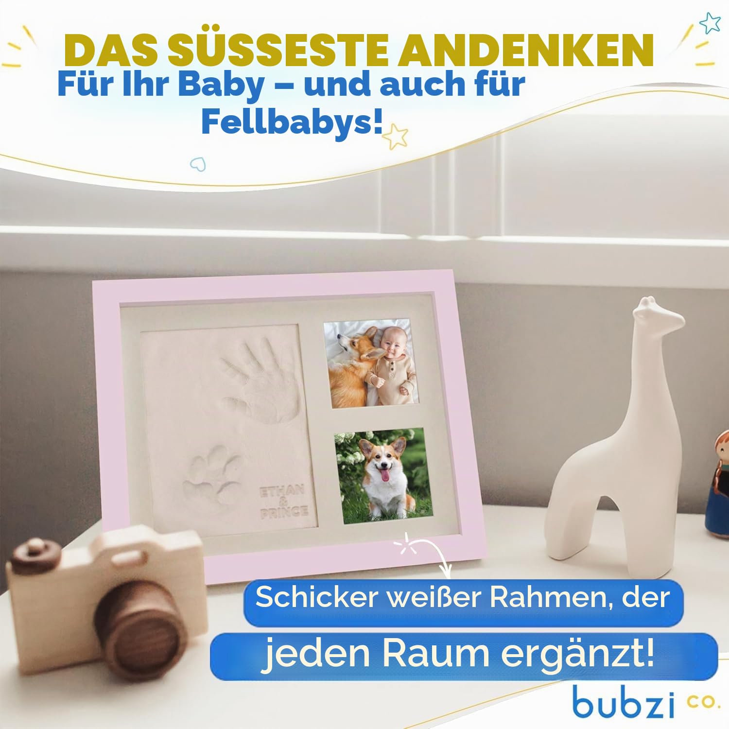 Bubzi Co Handabdruck Fußabdruck Baby Fotorahmen Set für Neugeborene Mädchen Jungen, Gerahmte Bilder Geschenk, Fotoalbum Baby, Andenkenbox, Wanddekoration für Zimmer Kinderzimmer(Ballet Pink)