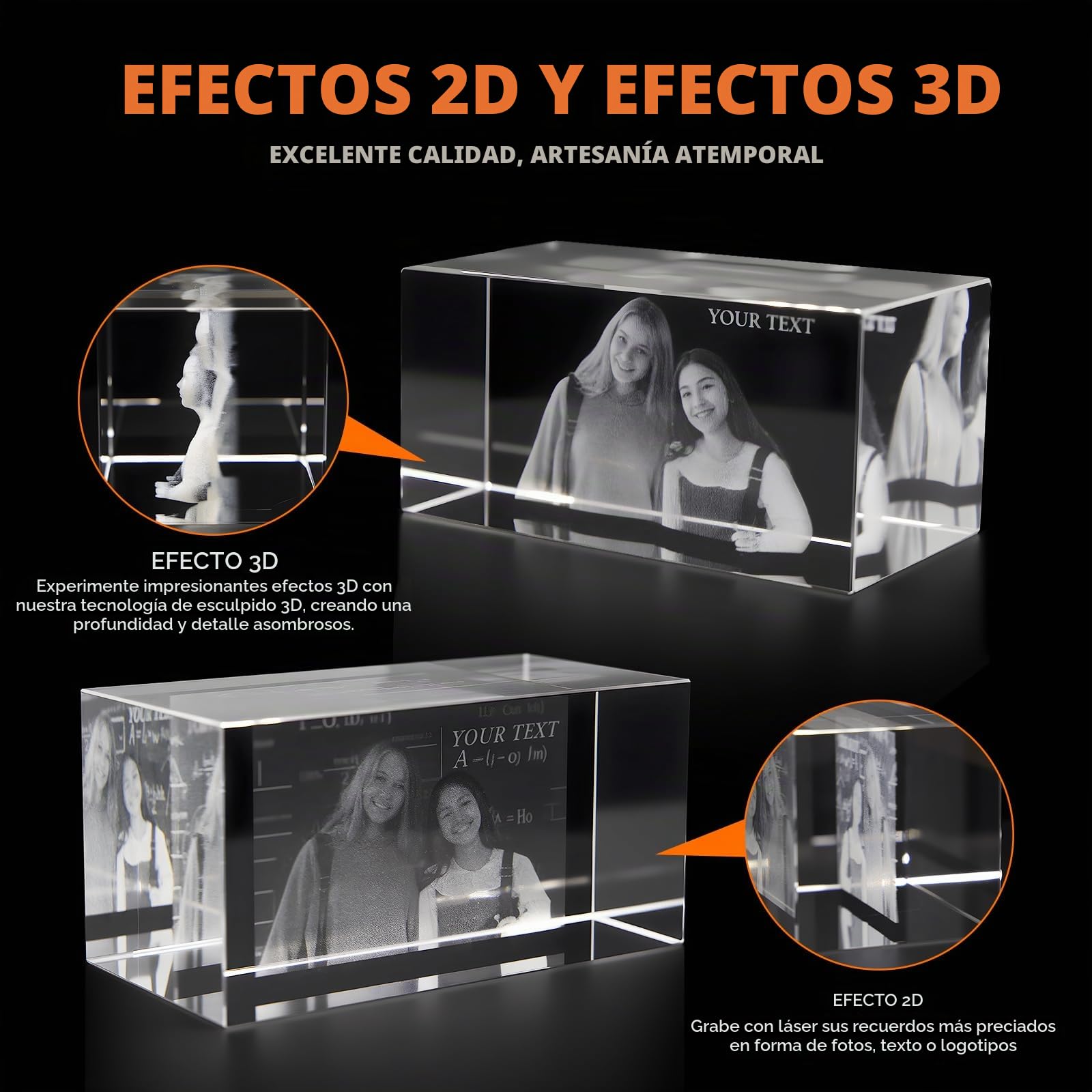 Foto de Cristal 3D Personalizada con Marco, Cristal Grabado con Foto Personalizado, 3D Crystal Photo Regalo Para Mamá, Papá, Cumpleaños, Regalo Boda, Memorial, Día de la Madre, San Valentín, Navidad