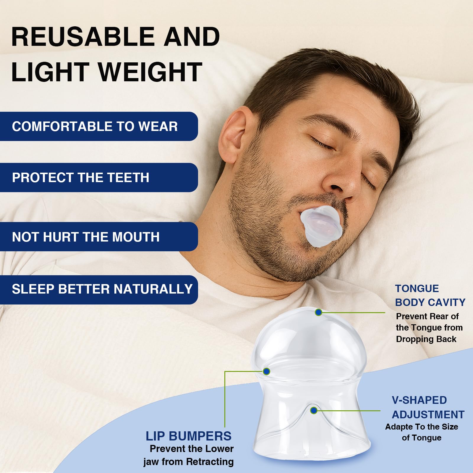 Dispositivo antironquidos, solución para dormir para hombres y mujeres, solución reutilizable para ronquidos -F03