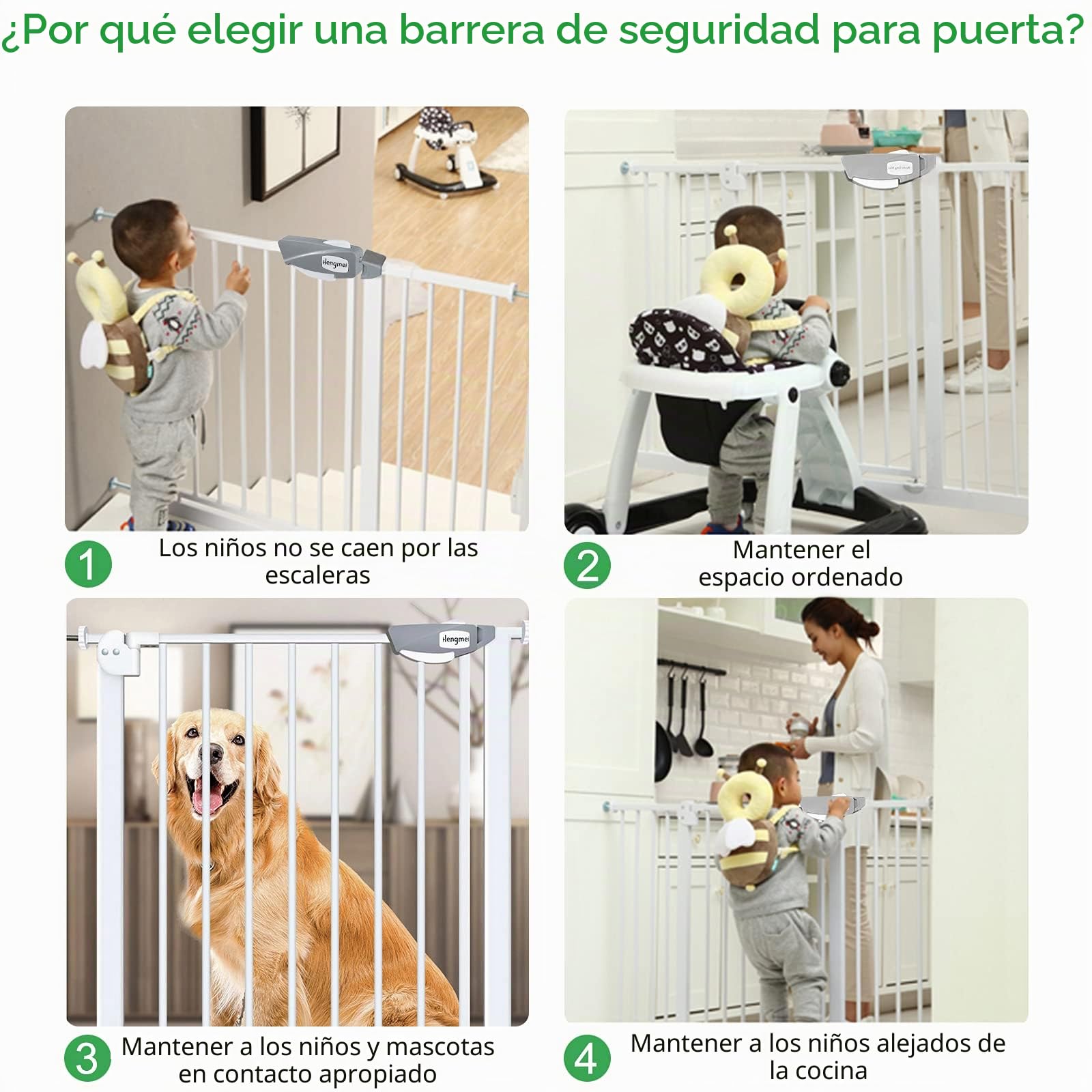 UISEBRT Rejilla de protección para Puertas sin taladrar, Rejilla de protección para escaleras para niños 85 – 95 cm, con Cierre automático para bebé, Rejilla de protección de Metal, Blanco