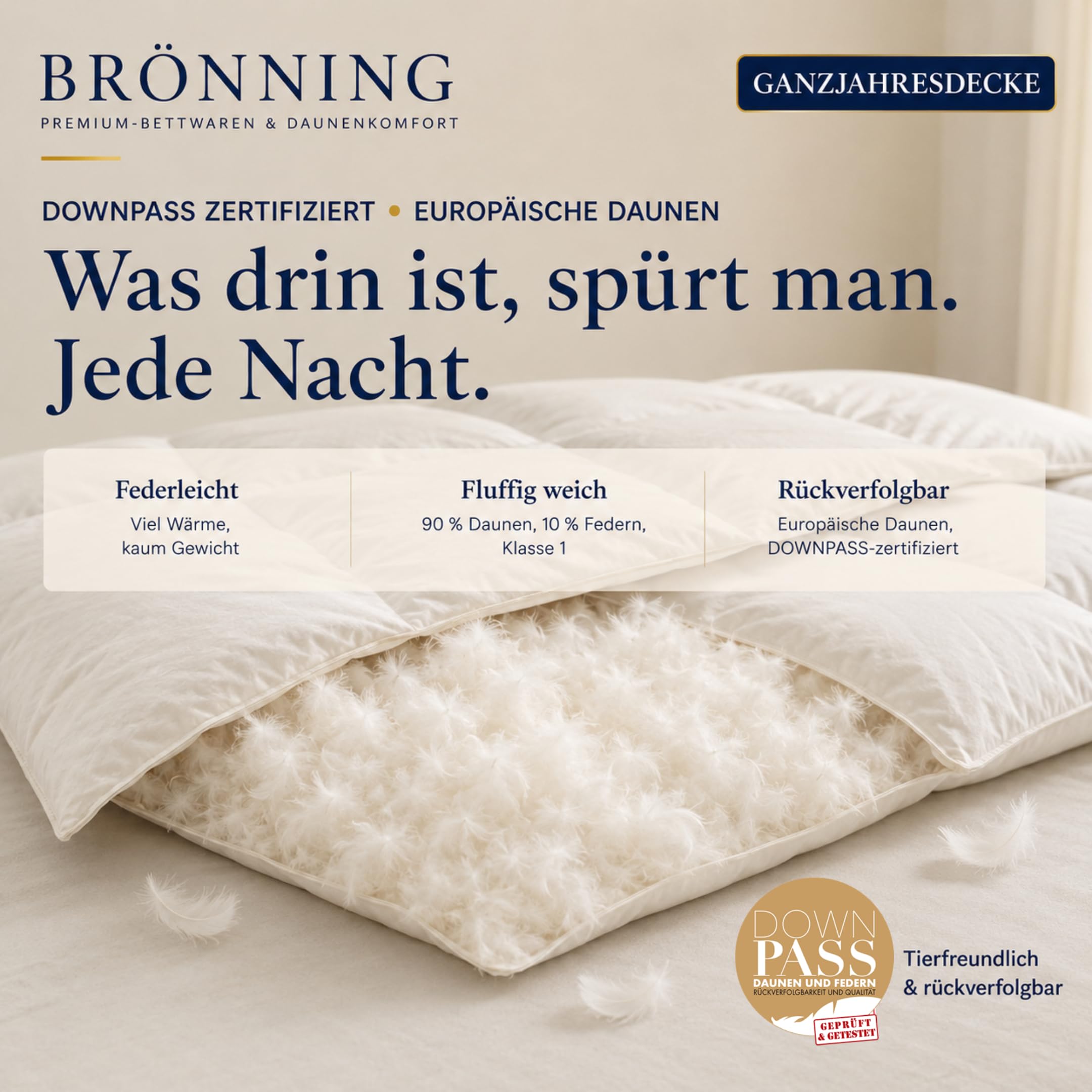 Bettdecke 220x240 Ganzjahr- 90% Daunen - Made in Germany Daunendecke