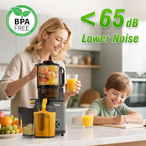 Miniatura 7 de Exprimidor de prensa en frío, canal de alimentación extra grande de 5.7 pulgadas, máquina extractora de jugo con doble barrena, exprimidor de