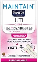 Vista 1 de Monistat Maintain UTI 2-in-1 Test & Pain Relief Kit, 2 Test Strips & 12 Urinary Pain Relief Tablets, 2 Minute Results and Maximum Strength Pain