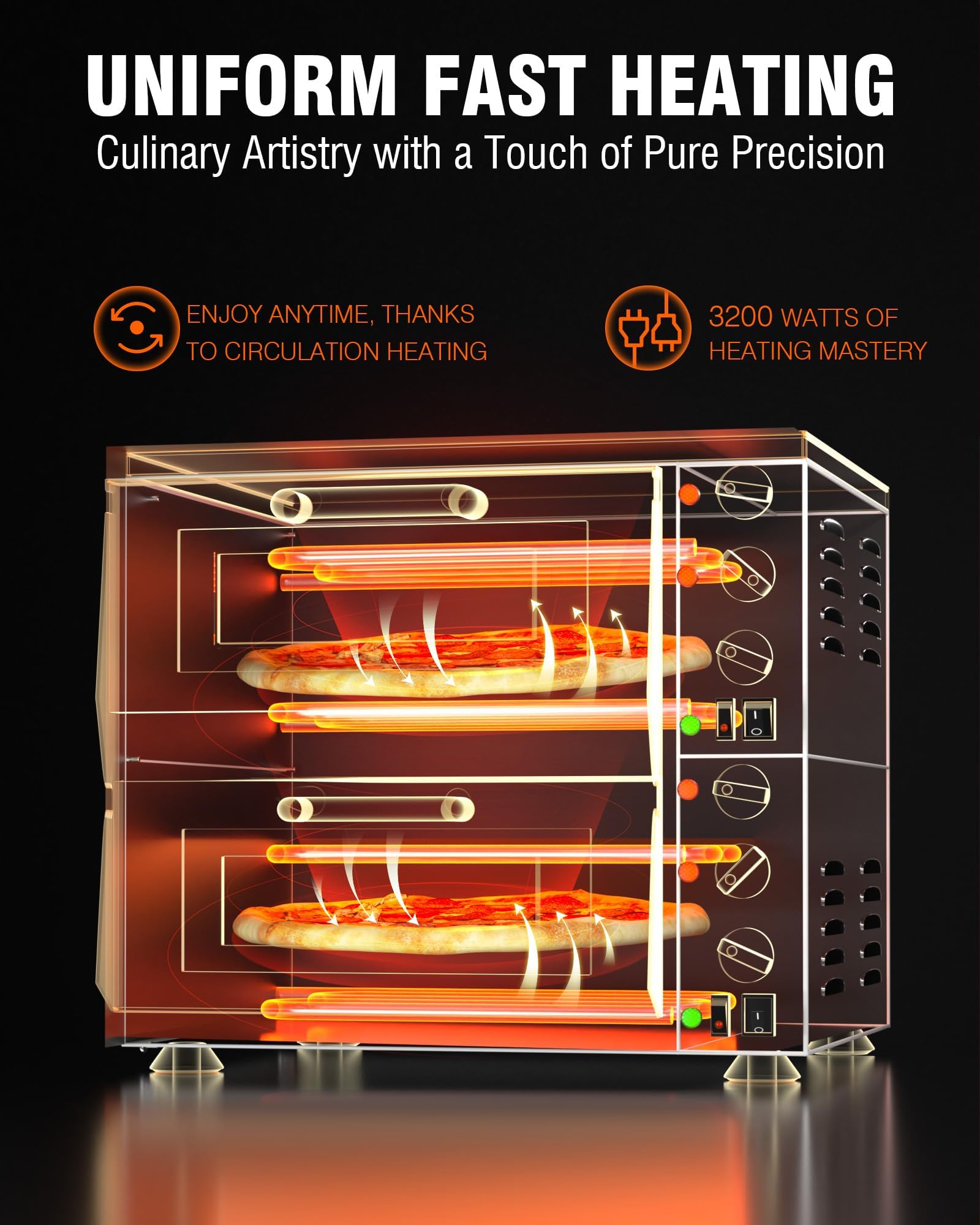 PYY Indoor Pizza Oven - 16 Inch Double Decker Electric Pizza Ovens Countertop with Pizza Stone, 60-Min Ring Timer, for Home and Restaurant, 3200W, ETL Listed