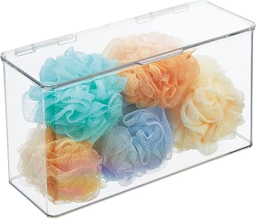 Miniatura 8 de mDesign Caja organizadora de plástico para baño con tapa con bisagras para cajones de tocador, capacidad para lociones, toallas faciales, hisopos de