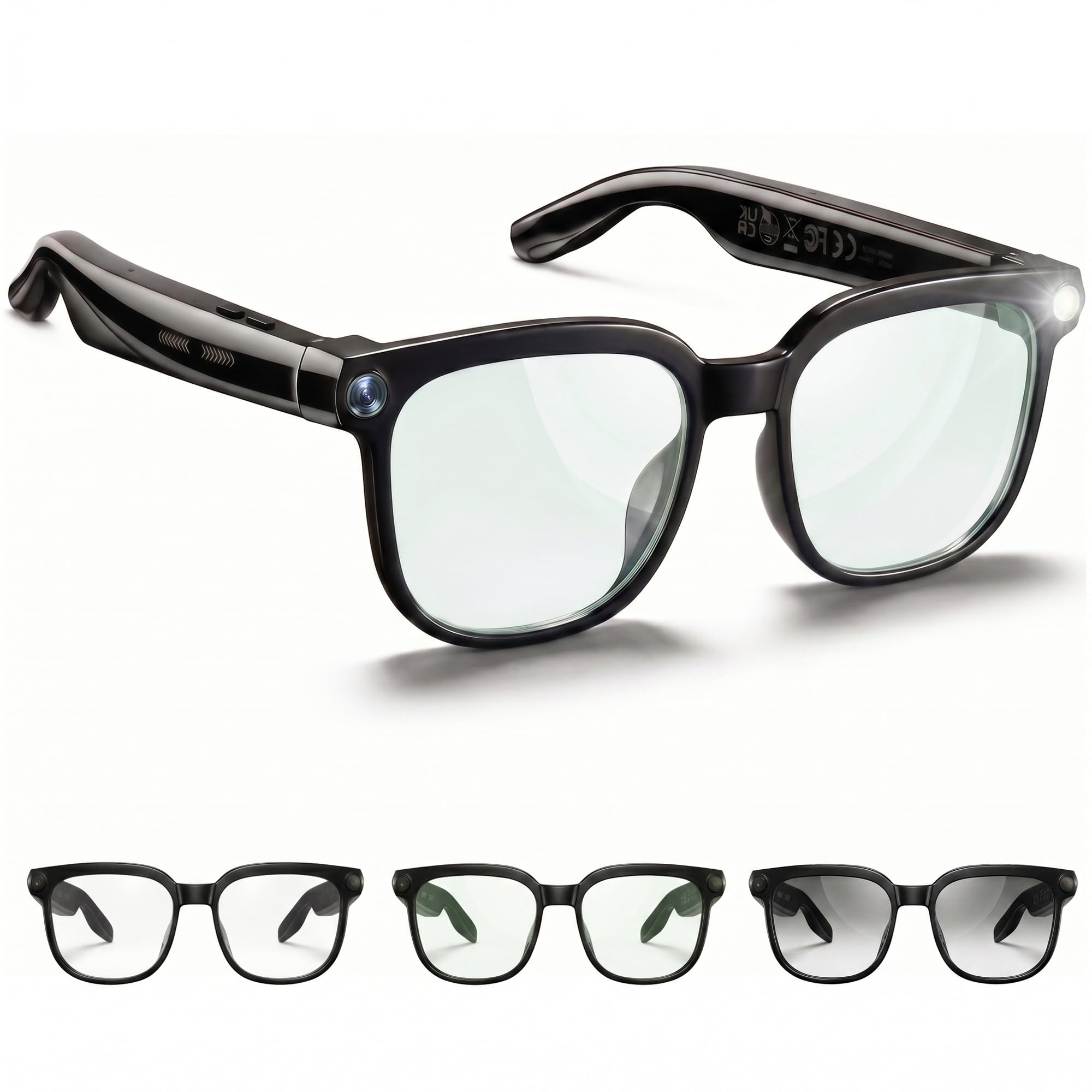 AI Smart Glasses with Camera and Audio, 4K HD Video Recording Glasses, 8MP Camera Glasses for Men Women, AI Voice, Real-Time Translation, Photochromic Lenses, IP65 Waterproof for Travel & Meetings