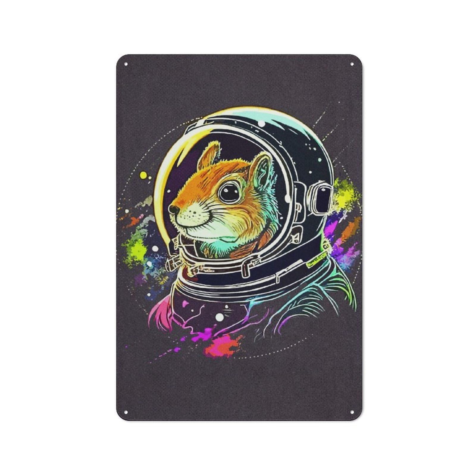 Junmoney Astronaut Squirrel Vintage Metal Sign 30X20cm For Hobby Room Or Studio, Housewarming Present For People Styling Hobby Room And Studio