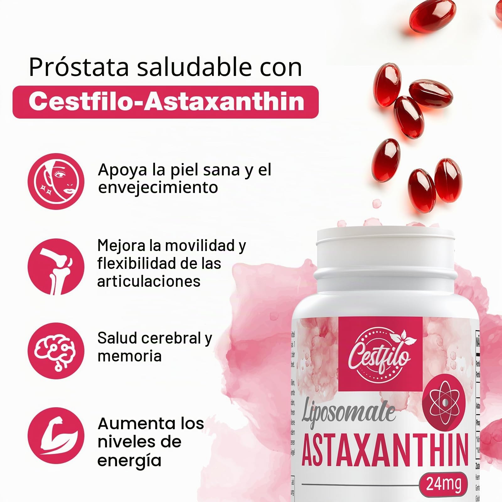Liposomal Astaxanthin Supplemento 24MG, Máxima Absorción, Antioxidante natural, sin gluten (60 Unidad (Paquete de 2))