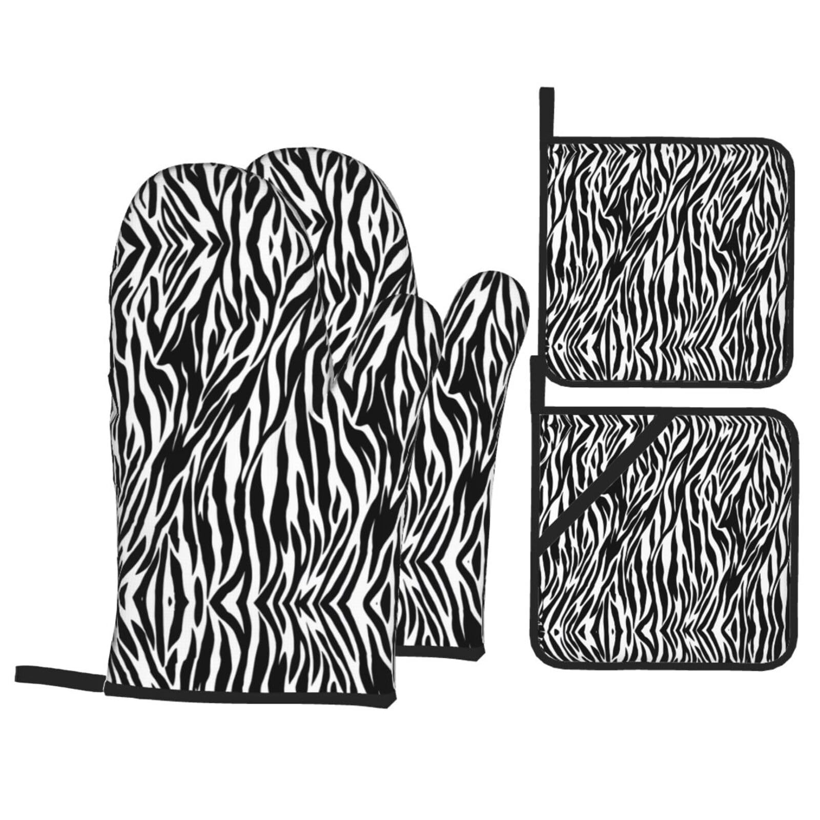 WHJSSF Zebra Print Prints Kitchen Baking Set - 4-Piece Heat Protection Layers with Waterproof Potholders for Oven, Grill & Serving