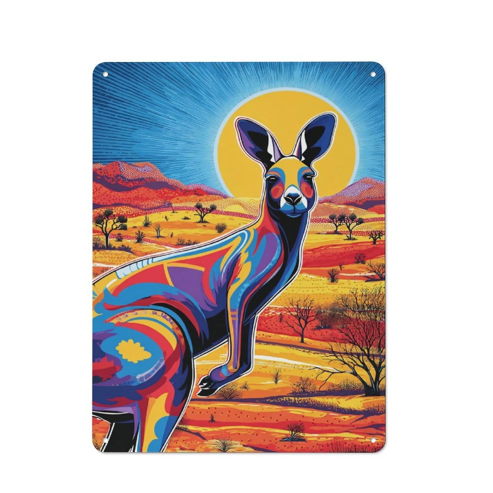 Junmoney Colorful Kangaroo In Australian Outback Vintage Tin Sign 40X30cm For Café Or Home Bar, With Clear Vintage Wall Decor Character