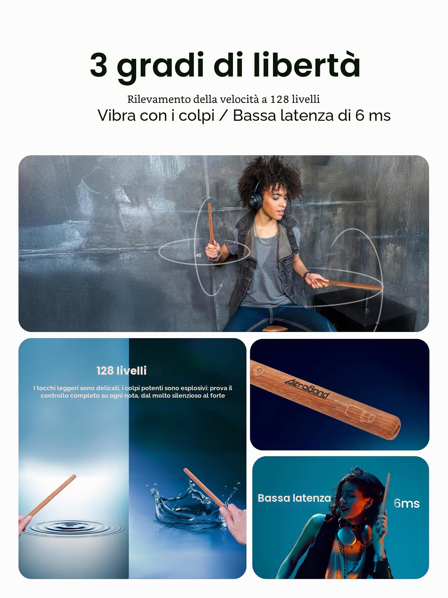 AeroBand Set di bacchette per batteria virtuale PocketDrum2 MAX, bacchette per batteria virtuale e pedali e adattatore Bluetooth, suona la batteria ovunque e in qualsiasi momento, 8 tonalità e USB
