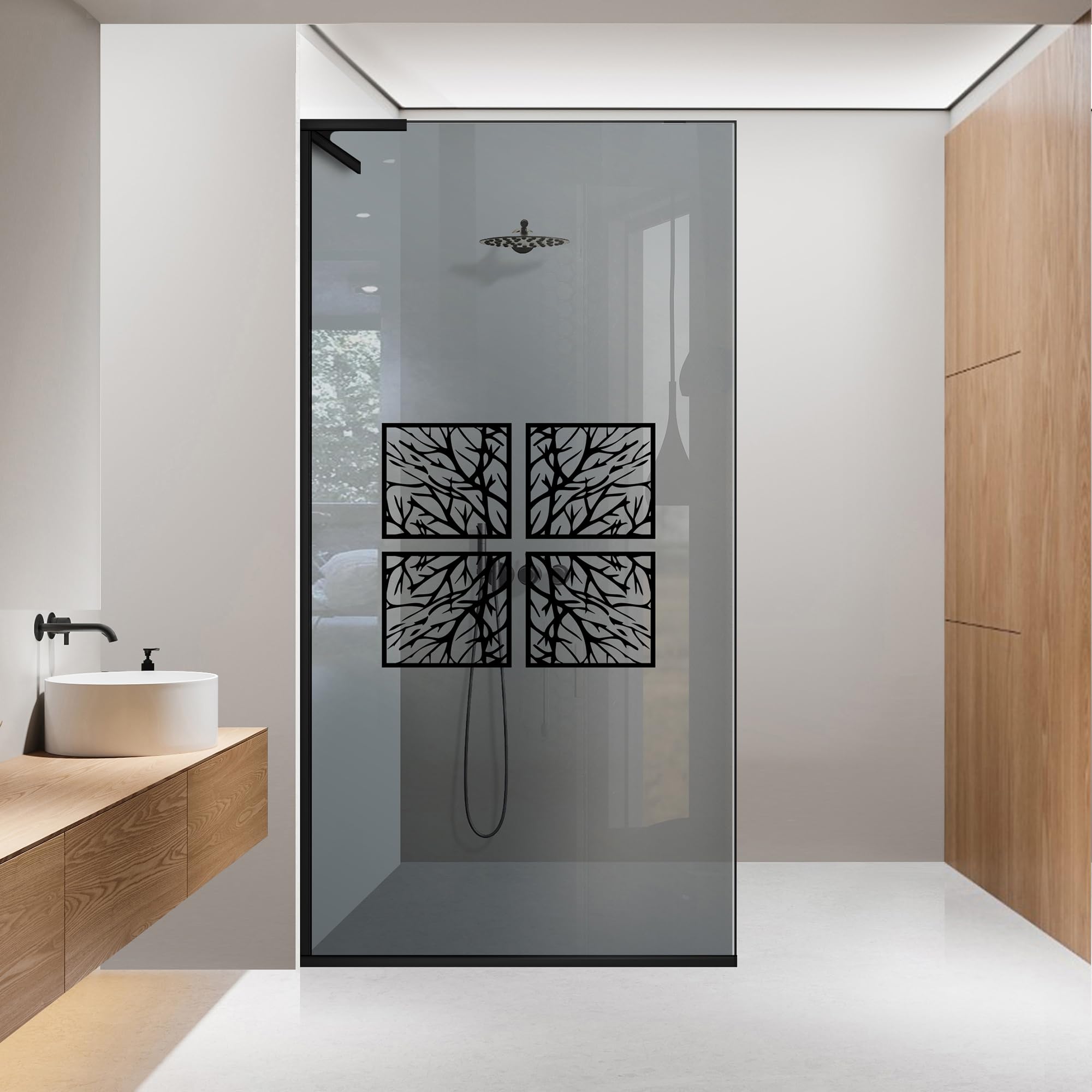 Mampara de ducha Aqua Roy Bloom Black de 90 cm con cristal gris decorado