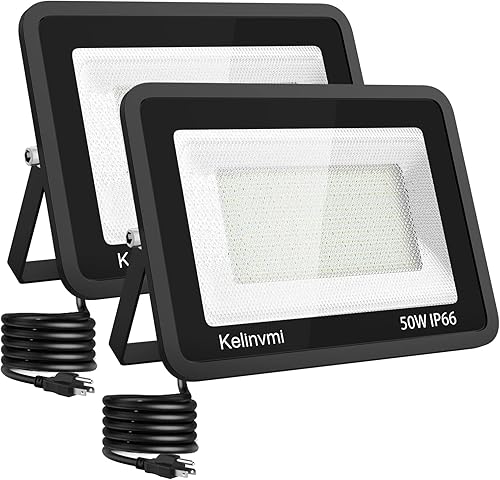 kelinvmi Luces de inundación LED para exteriores de 50 W, luz de seguridad para exteriores de 5000 lm de alto brillo con enchufe, luz de trabajo de
