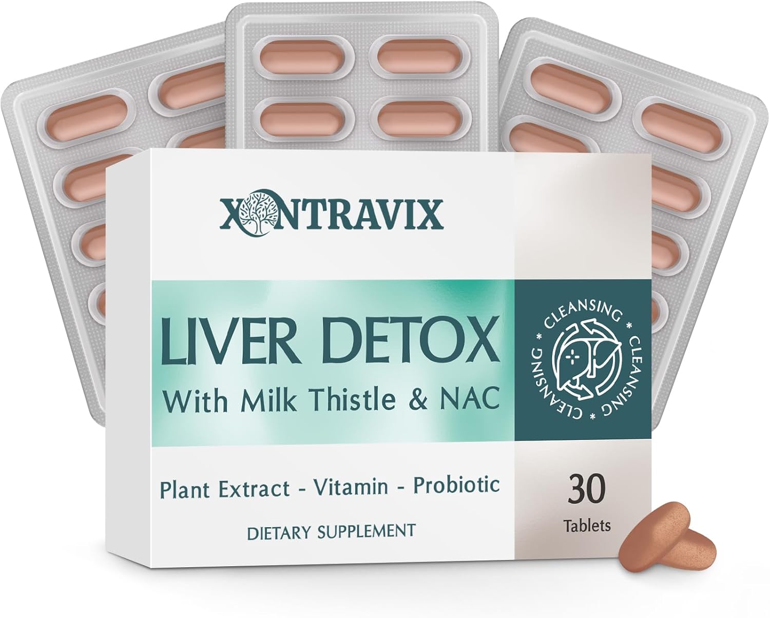 Liver Detox Cleanse & Repair, Liver Support Supplement with Milk Thistle, 15B CFU Probiotics, Dandelion Root, Turmeric, Vitamins for Gut & Liver Health | Blister-Sealed Tablets, 30-Day Supply