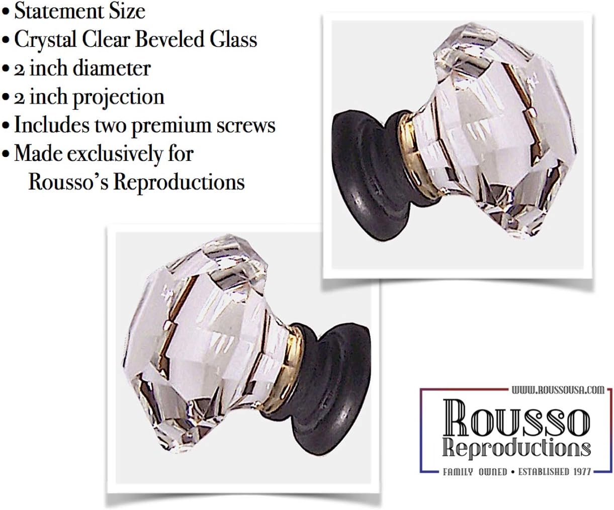 Blасk Frіdау Sаlе 2022 Rousso's Reproductions Asscher Cut Glass Large Pull Knobs—Two inch Statement Size adds Sparkle to Home and Office Decor: Bi-fold, Pantry, Closet Doors, Furniture (Oil Rubbed Bronze Stem)(Set of Two)