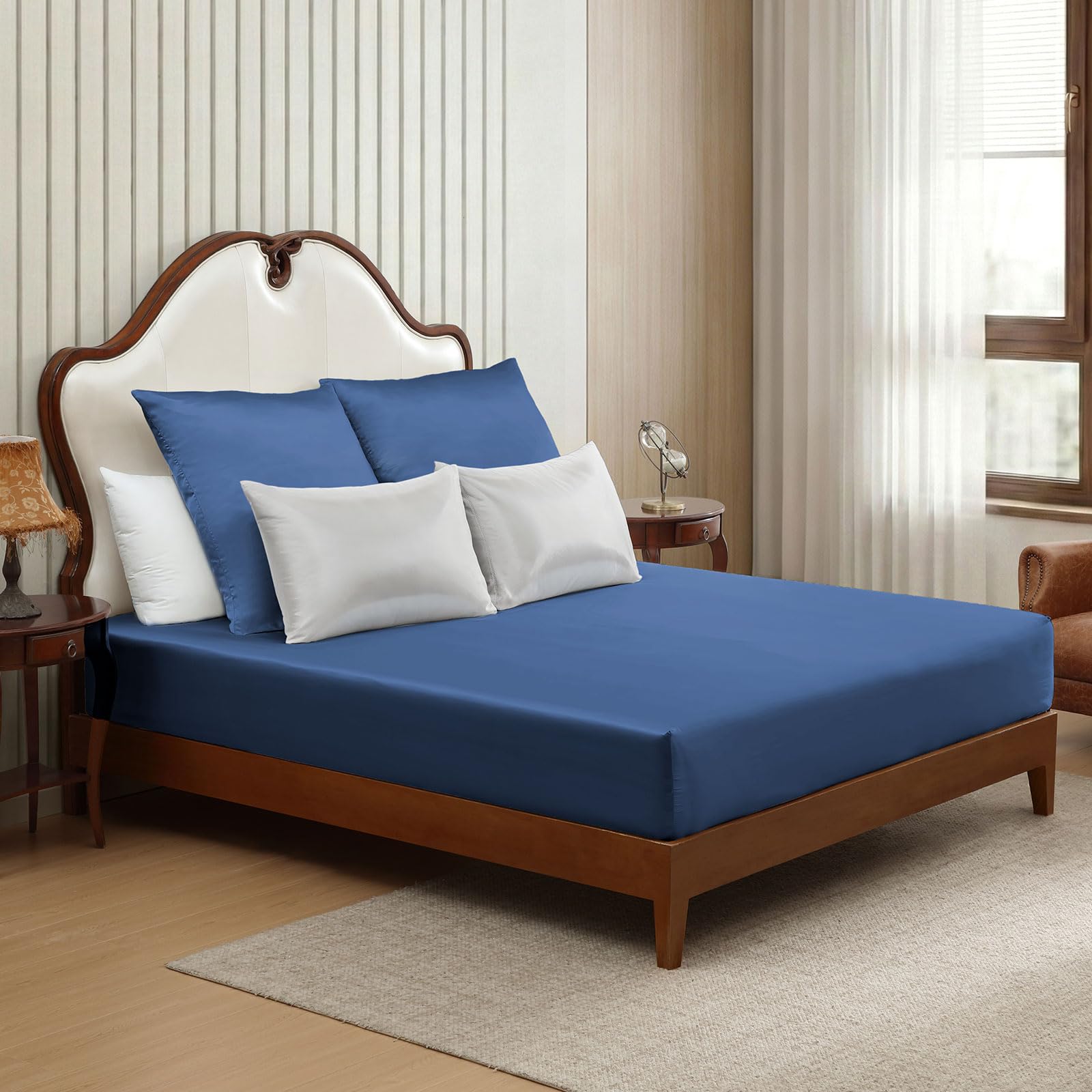 ClevaHome Satin Spannbettlaken Set 3 teilig,180 x 200 cm,bis 28 cm,glattes Satin-Polyester, mit 2 Kissenbezügen 80 x 80 cm,Oeko-TEX Standard 100 zertifiziertund farbbeständig