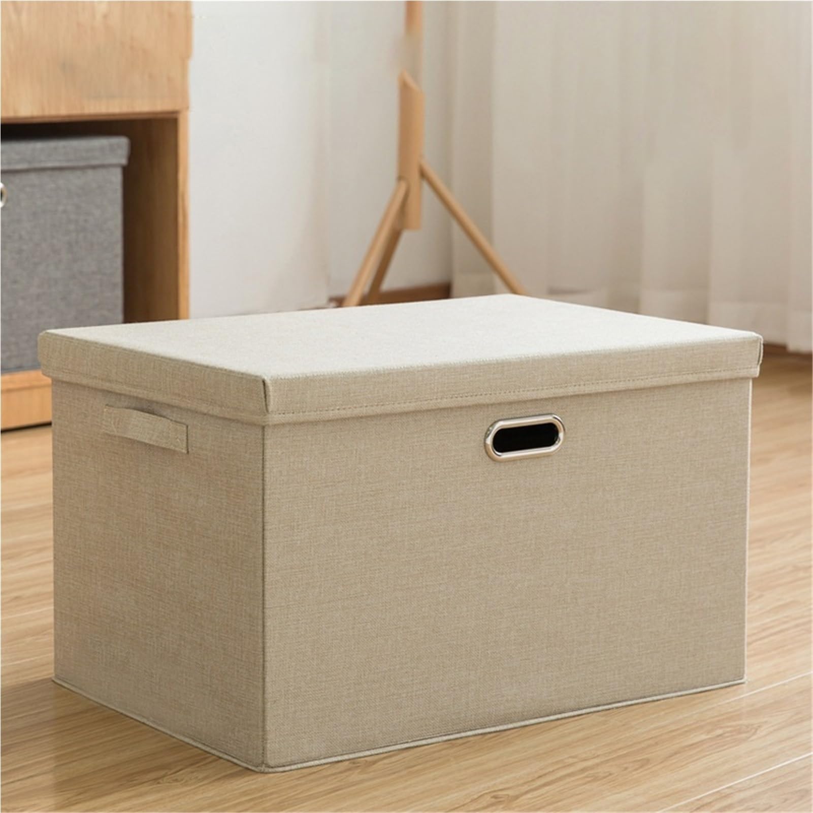 FTYEBDNC Fabric Storage Box with Lid, Foldable Stackable Clothes Storage Organiser/Beige/37 * 27 * 26 cm