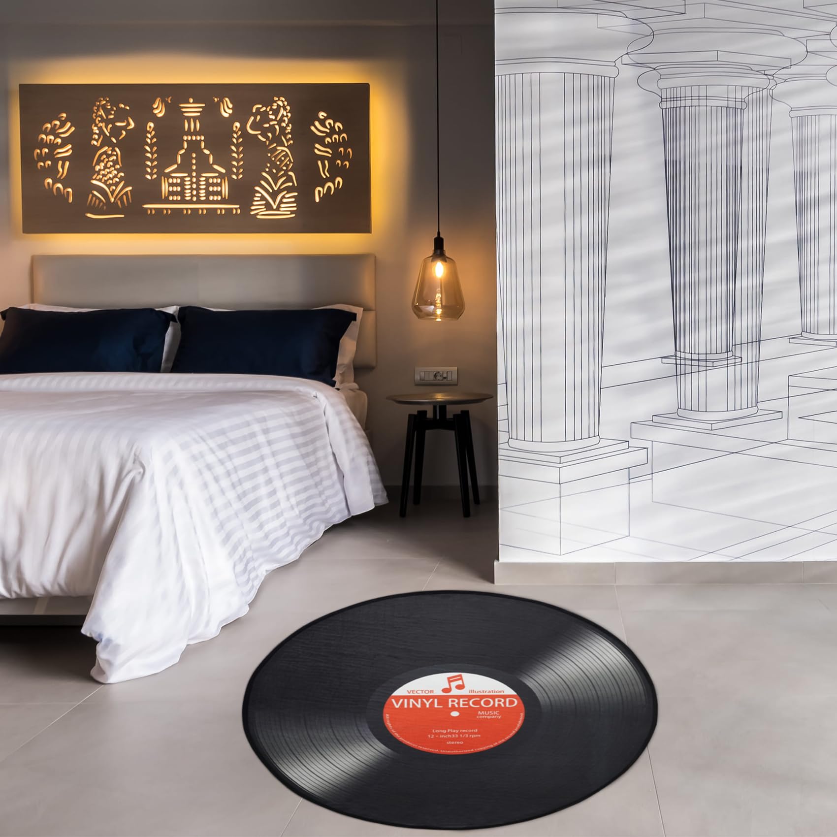Aomesinc Tappeto per area dei dischi in vinile, tappetino rotondo antiscivolo (120 x 120 cm), stile C)