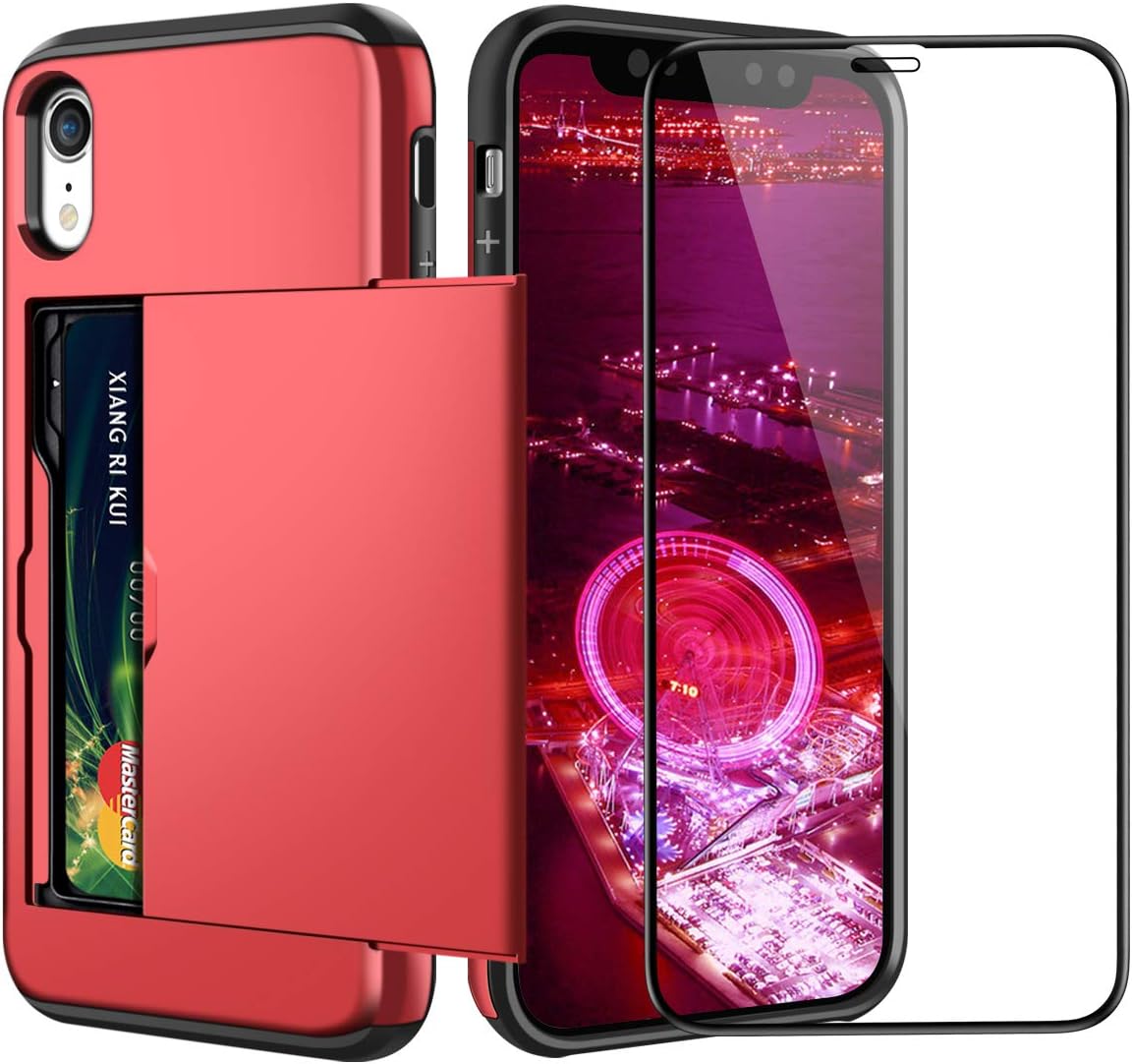 Coolden for iPhone XR Mobile Cover Apple Case Armor Shockproof Case Wallet Case Cover Protective Case Rubber Bumper Phone Case Card Holder Slot for iPhone XR (Red)