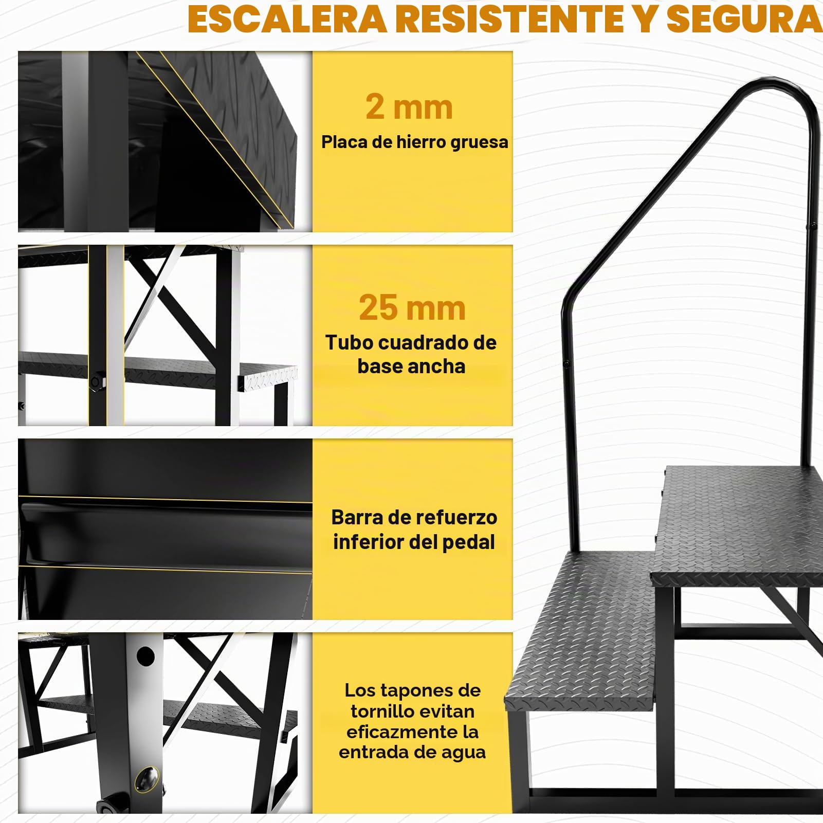 Escalón para Caravana, escalón para autocaravanas, SPA al Aire Libre, Escalera para caravanas de Viaje, autocaravanas, Jacuzzi, Porche, Piscina por Encima del Suelo (2 escalones con 1 pasamanos)