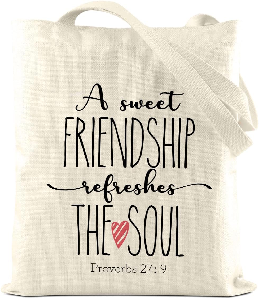 A Sweet Friendship Refreshes The Soul Tote Bag, Friendship Gifts for Women Friends, Christian Gifts for Women Faith, Reusable Shoulder Grocery Shopping Bag
