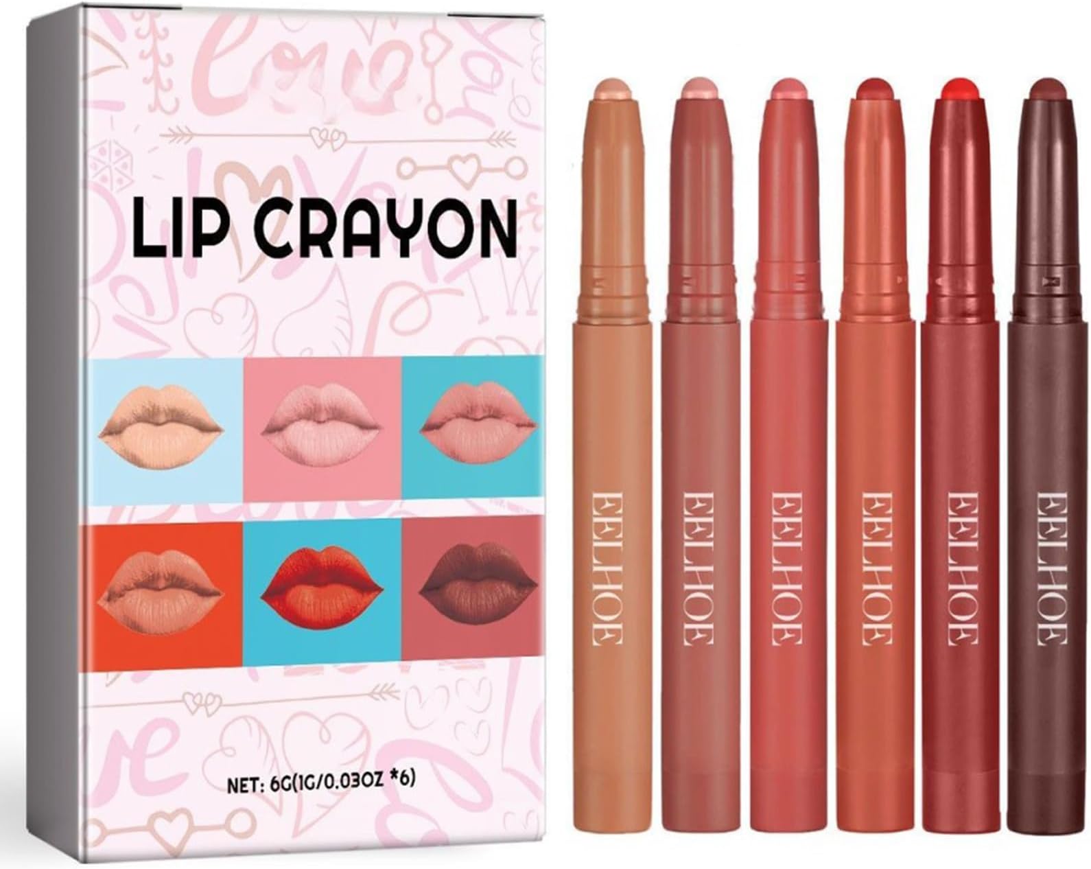 KASTWAVE Lip Liner Set, 6 Colours Matte Lip Liner, Long-Lasting Wear And Waterproof, Smooth, Smudge Proof, High Pigmented Smooth Nude Texture Natural, Makeup For Women