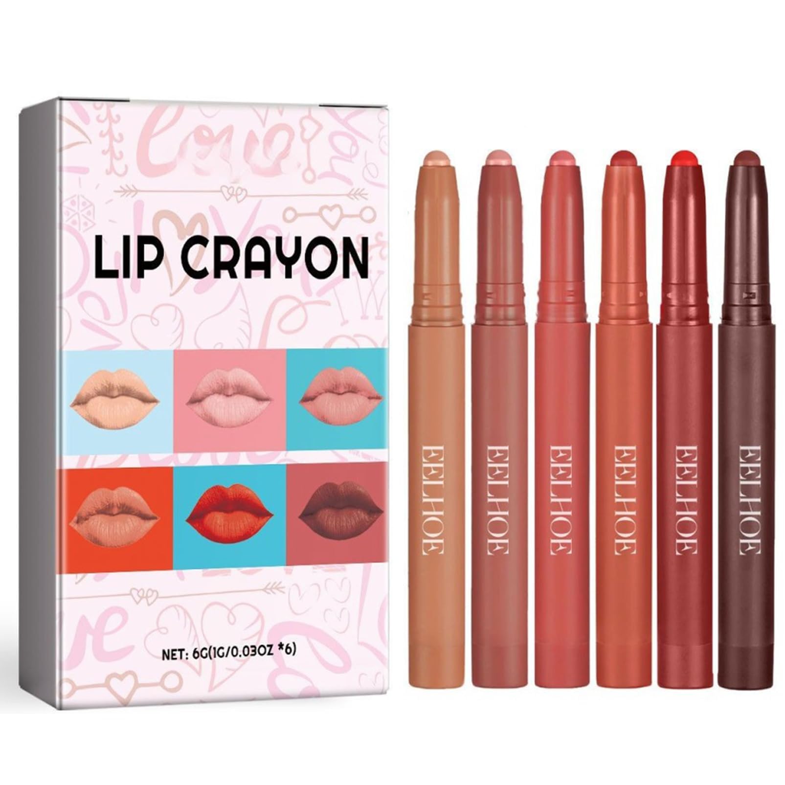 Lip Liner Set, 6 Colours Matte Lip Liner, Long-Lasting Wear And Waterproof, Smooth, Smudge Proof, High Pigmented Smooth Nude Texture Natural, Makeup For Women