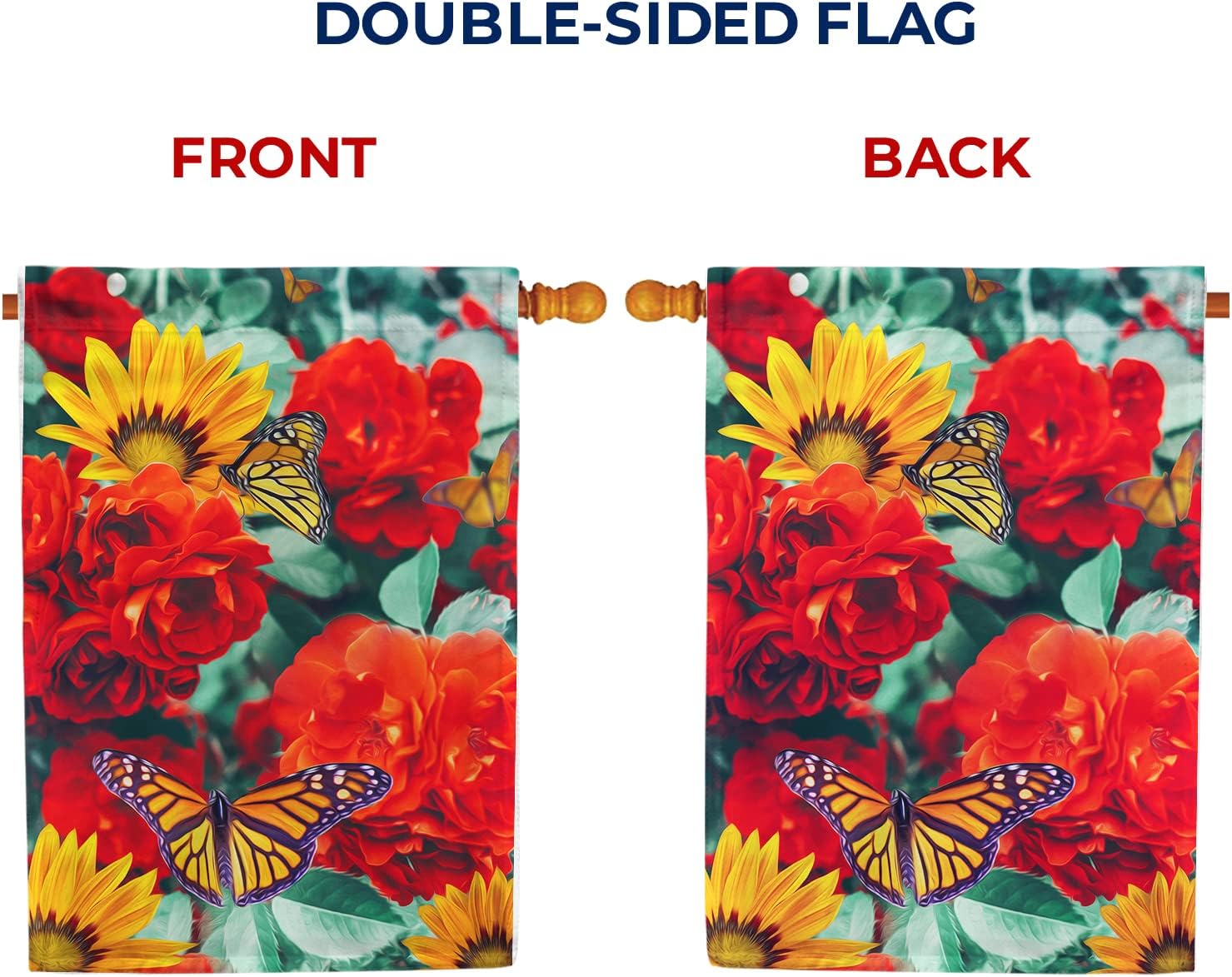 America Forever Spring Butterfly House Flag 28 x 40 inches Double Sided Welcome Summer, Flowers, Rose, Sunflower - Seasonal Yard Lawn Outdoor Decorative Floral Flag