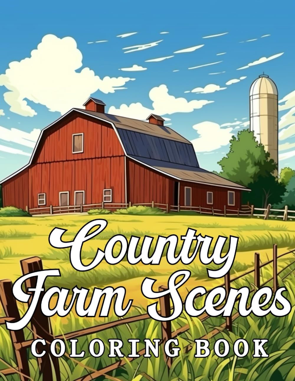 Country Farm Scenes Coloring Book: 50 Relaxing Country Farm Houses ...
