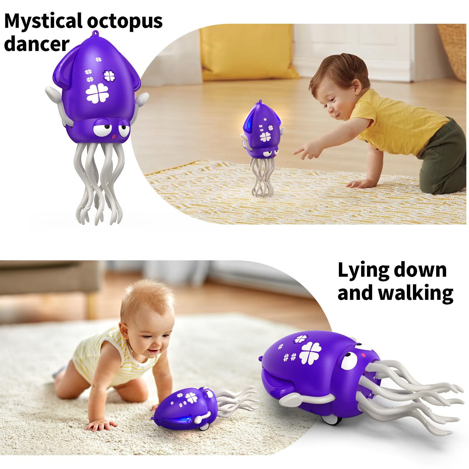 Smalody Giocattolo Intelligente a Forma di Polipo Danzante con luci LED e Musica, Giocattoli interattivi Ricaricabili per Bambini con Funzione di evitamento Ostacoli, Natale Compleanni (Viola)