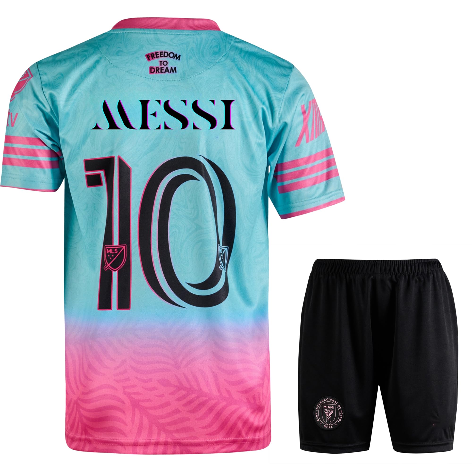 Kinder Fußballtrikot-Set Miami #10 – Inkl. Shorts, Atmungsaktiv, Für Jungen Und Mädchen (128-176 Cm)