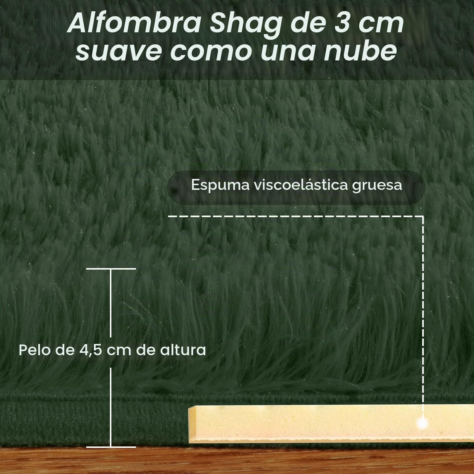 Alfombra de pelo largo suave en verde bosque, mullida y acogedora para el salón