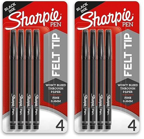 Felt Tip Pens, Fine Point (0.4mm), Black, 4 Count (Pack