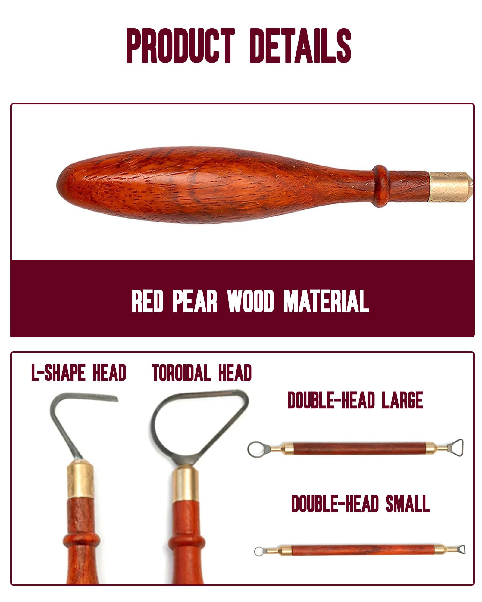 Herramientas de escultura de cerámica, mango de madera, herramientas de corte y tallado para manualidades de cerámica, diseño en forma de L para arte de arcilla y manualidades