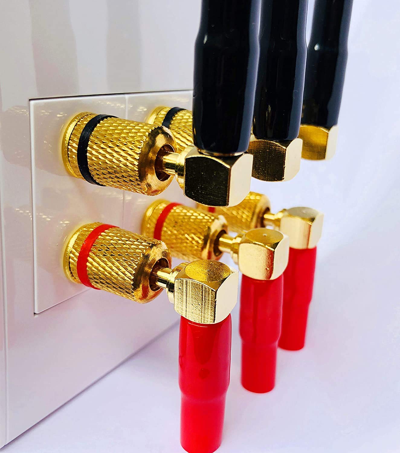 RUNCCI-YUN 10Pcs 90 gradi Banana spine,connettori a banana a forma di L, 24 K placcato oro 4 mm connettore altoparlante per cavo altoparlante, ricevitori audio/video, amplificatori (rosso e nero)