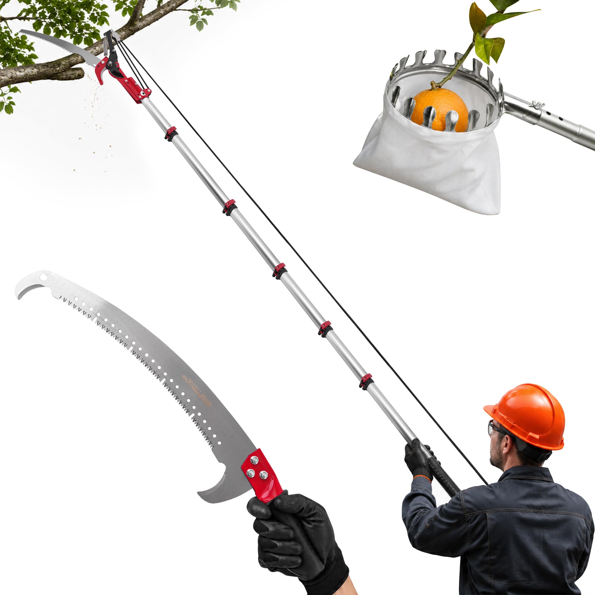 maXpeedingrods Sierra Telescópica Manual para Poda 600cm (1,35-6 m) | Herramienta 4-en-1 con Hoja y Mango Extensible – Sierra de Pértiga y Tijeras de Largo Alcance para Jardín, Huerto y Bosque
