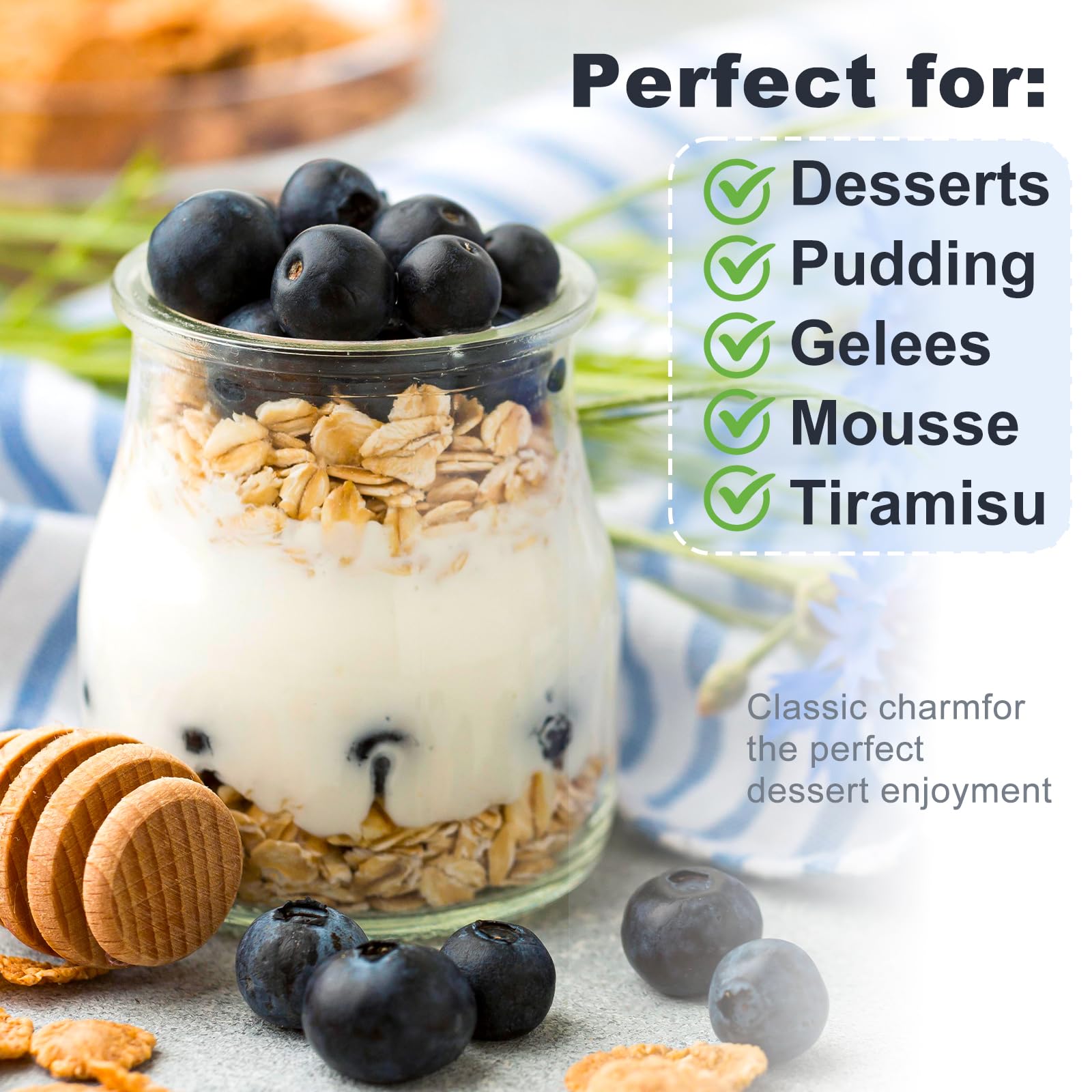 200ml Dessertgläser,Durchsichtige Joghurtgläser with Lid (30 Stück) - Joghurtgläser mit Deckel,Joghurt-Gläser, Weckgläser Glas Einweckgläser Tulpenglas für Marmeladen, Gelees, Honig, Desserts