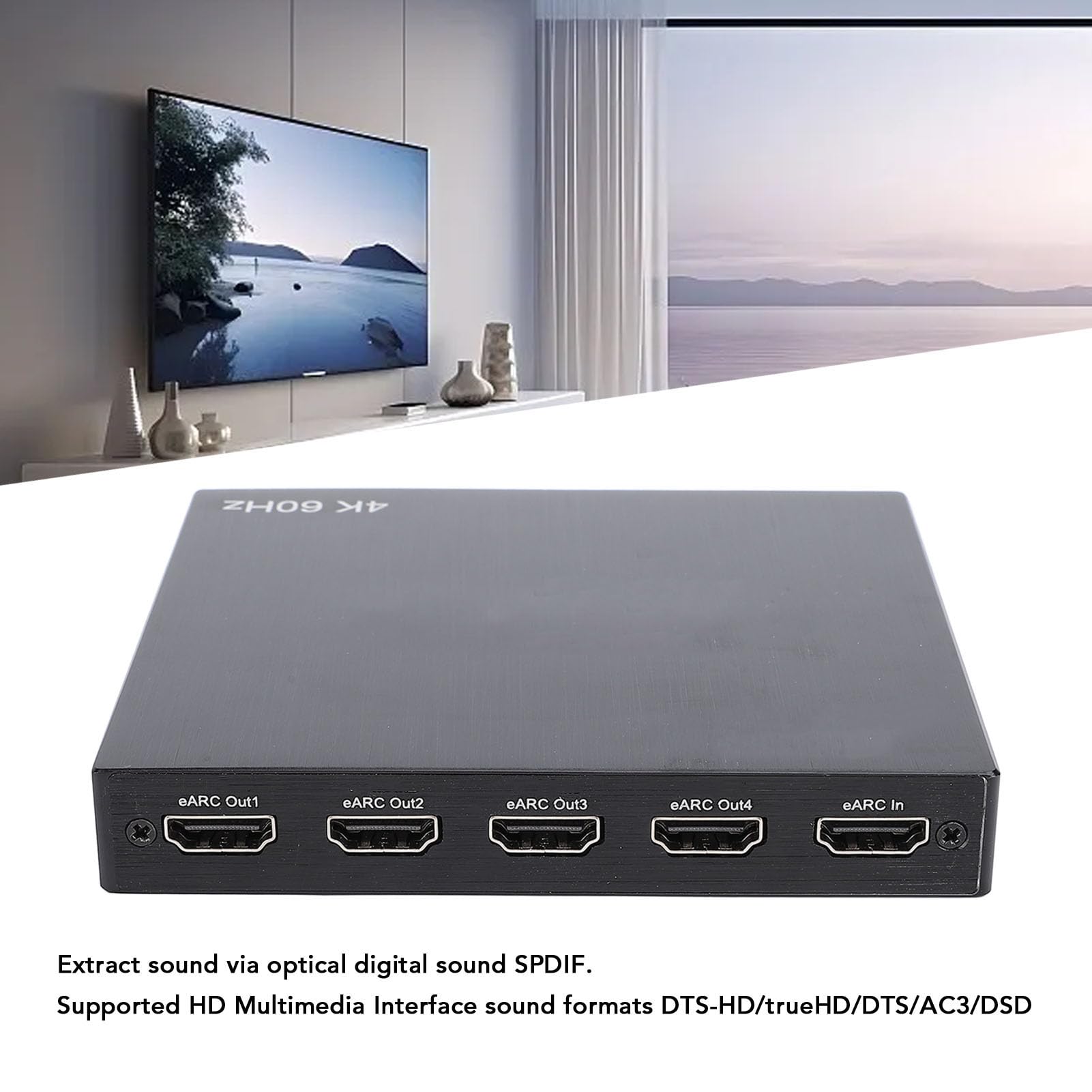 4K EARC HDMI 4x1, interruttore con supporto remoto IR EDID HDCP 2.2 4K 60Hz selettore di commutatore video, HDMI bidirezionale per cuffie L/R (UE)