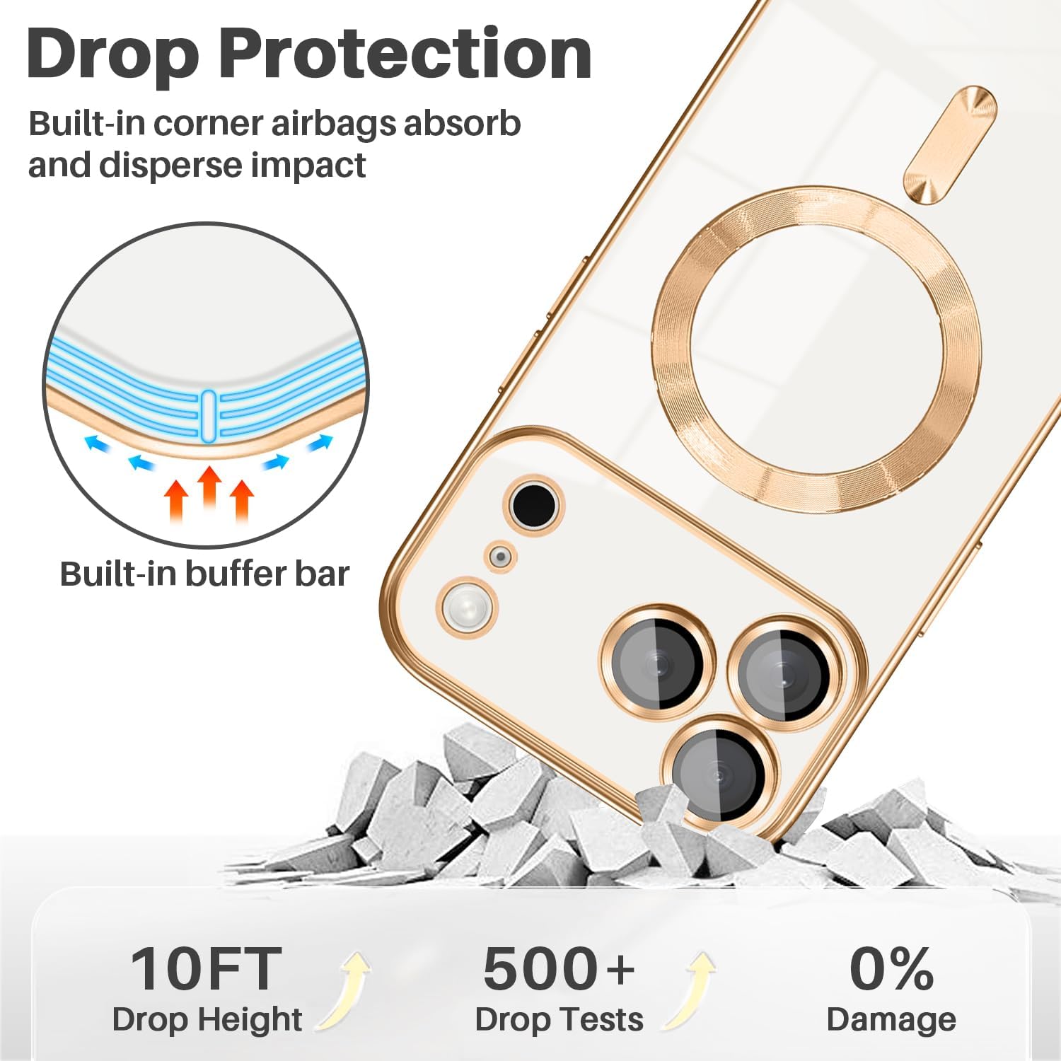 Dinick Designed for iPhone 17 Pro Max Case with Magnetic [Built-in Camera Cover] Compatible with MagSafe Soft TPU Glitter Cover Anti-Scratch Protective Slim for iPhone 17 Pro Max Case White and Gold - Image 5
